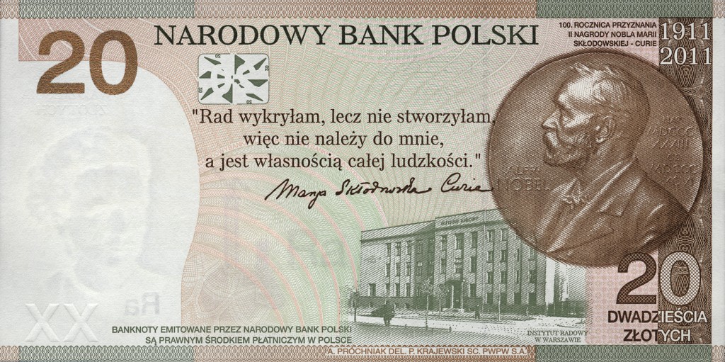 2011_banknot_100_rocznica_rocznica_Nobla_Marii_Sklodowskiej-Curie_20zl_r